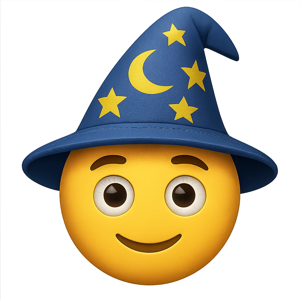 face with wizard hat emoji, digital illustration, no background emoji