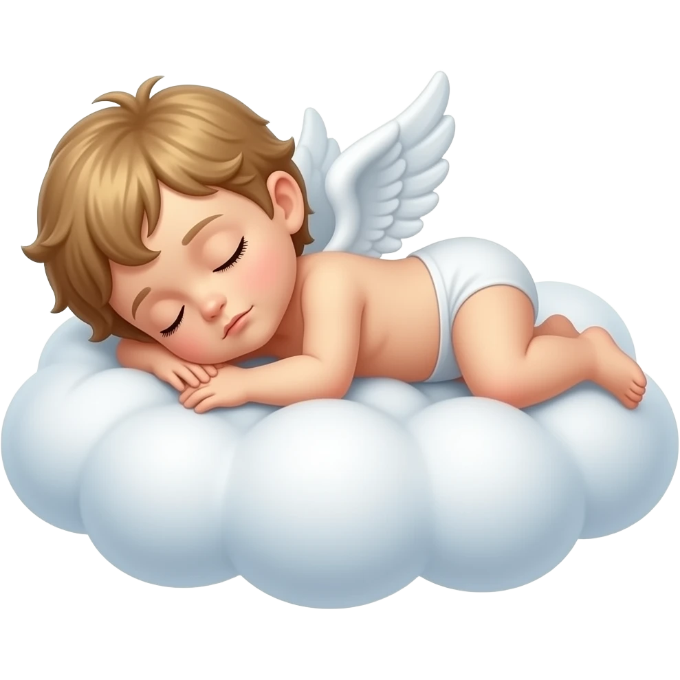Realistic Photo of pale cupid asleep lying on a cloud emoji