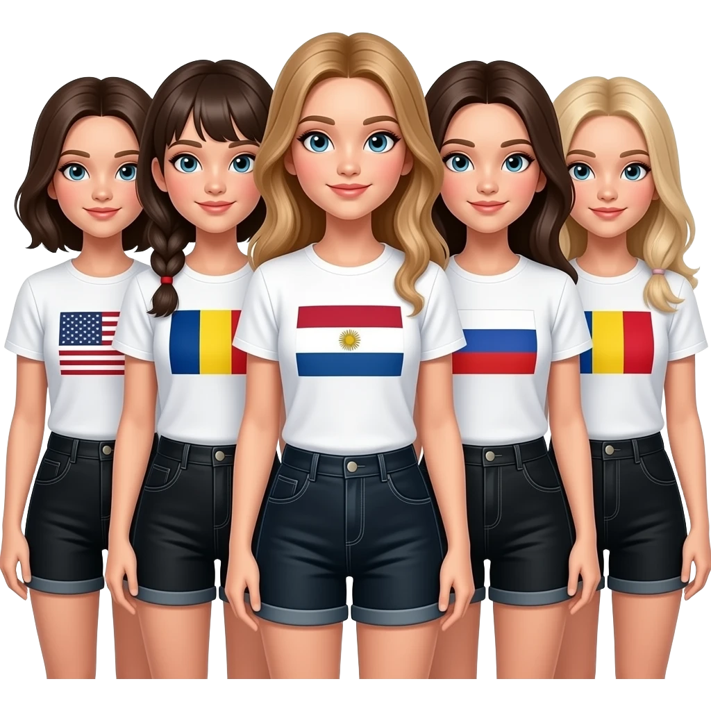 keep the girls the same but put their flags on their shirts and give them all black shorts emoji
