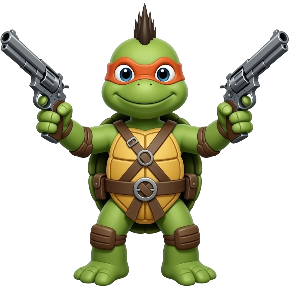 A turtle with a Mohawk holding two pistols emoji