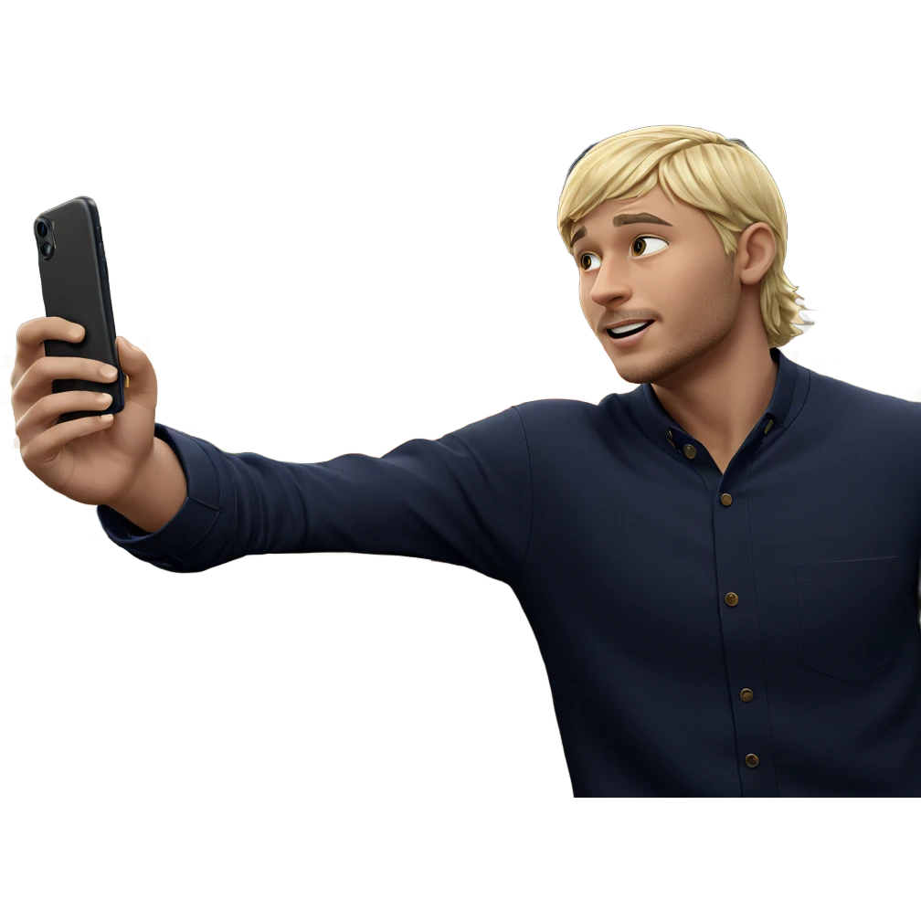 blonde boy with cellphone outdoors emoji