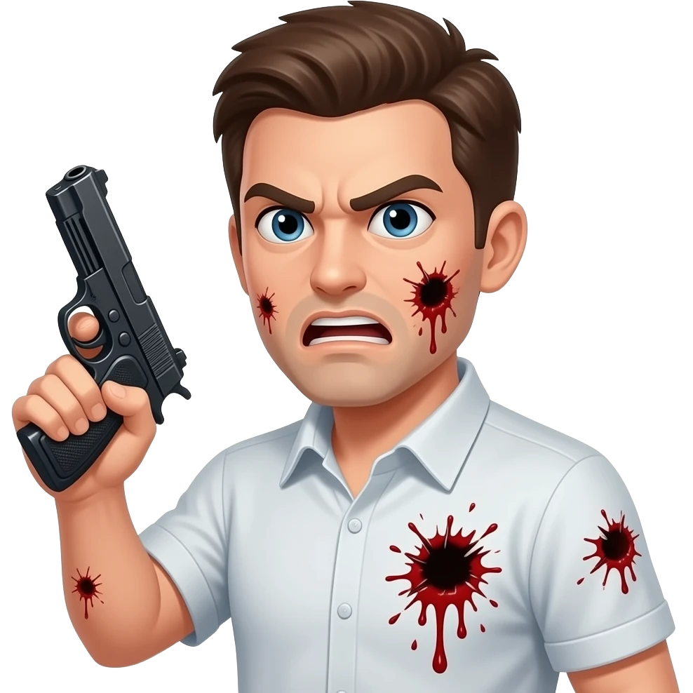 persona con buchi di pistola e sangue nel corpo con lo sguardo agitato emoji
