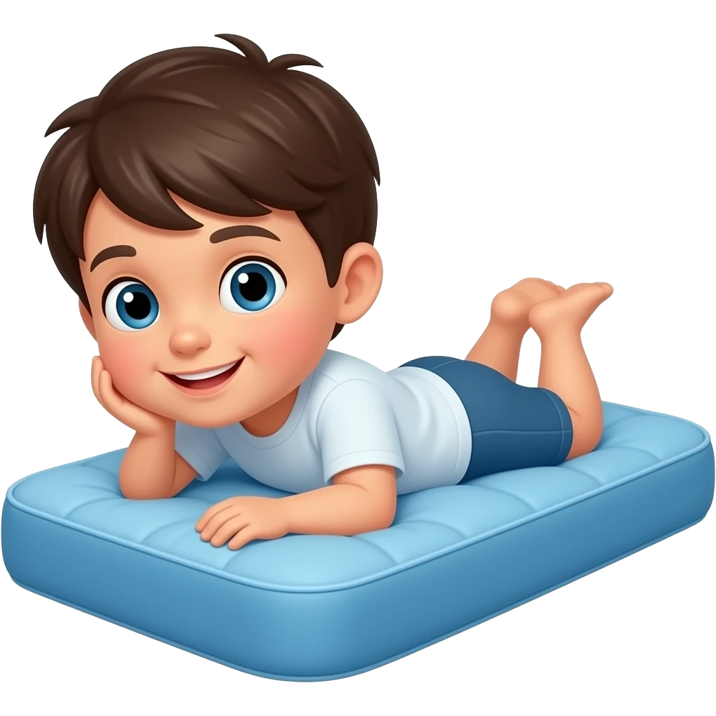 enfant couché sur petit matelas bleu au sol emoji