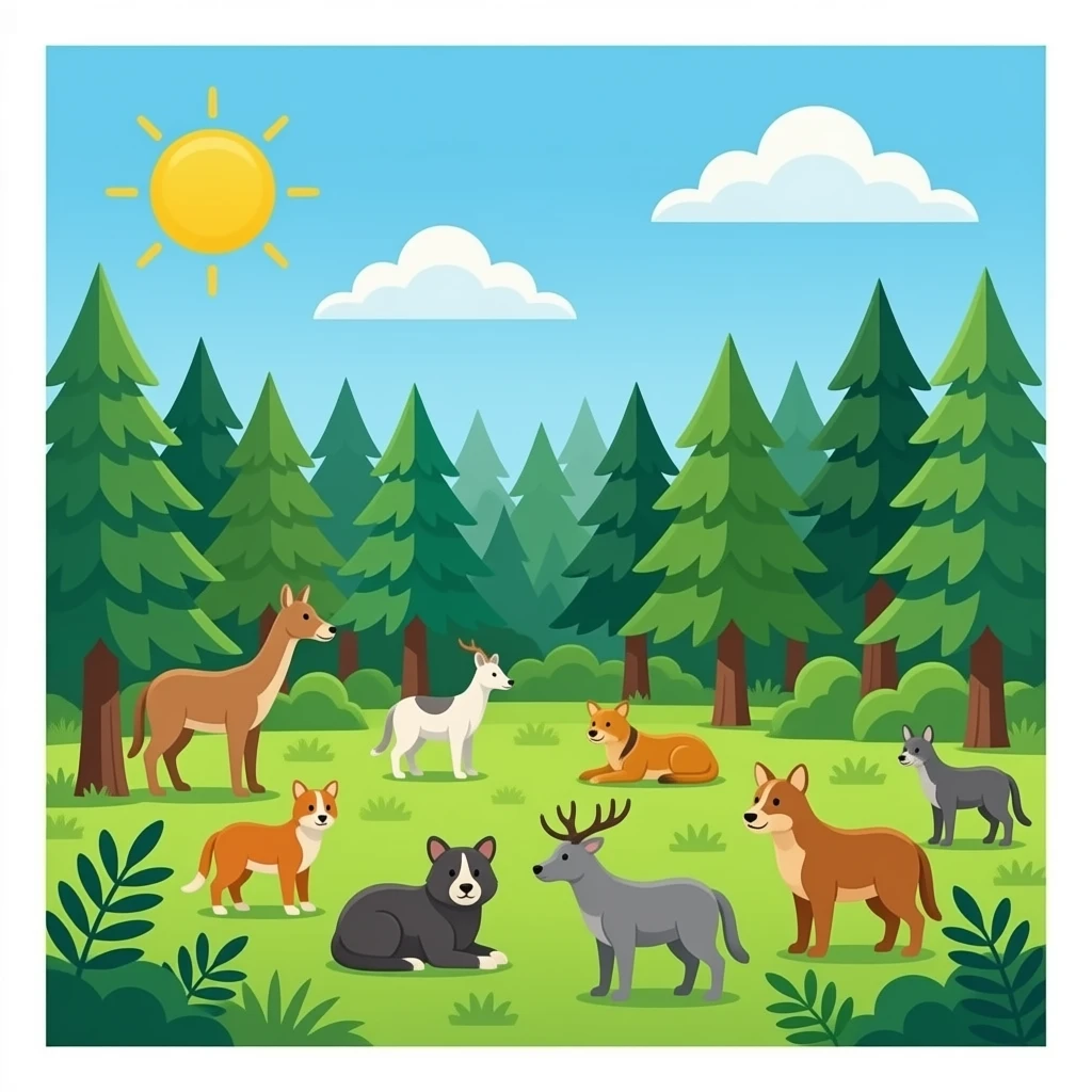 Wildlifes in a forest with many animals emoji