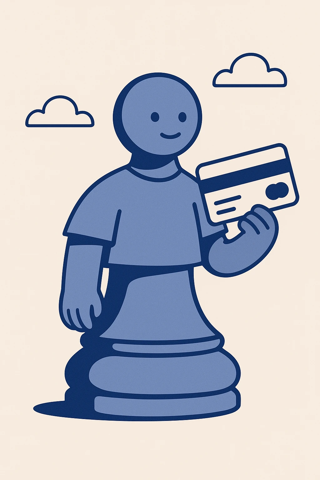 stylized pawn holding a credit card, clean minimal design, tech company vibe emoji
