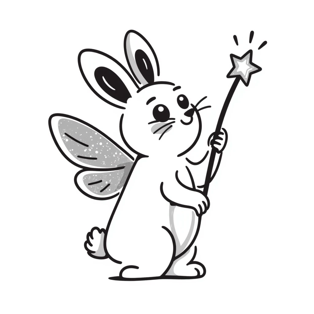 Fluffy rabbit with colorful fairy wings and a magic wand emoji