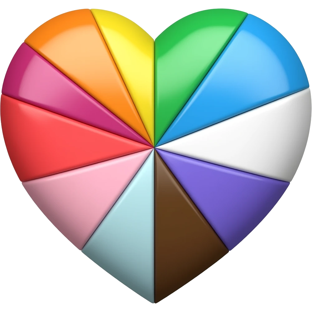 Progress heart red, orange, yellow, green, blue, violet, white, pink, light blue, brown, black emoji
