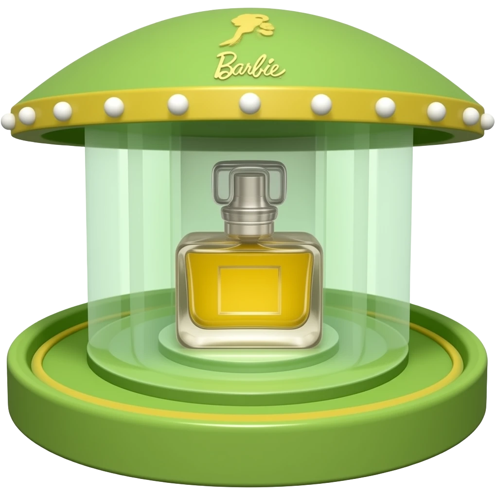 green yellow Rotating perfume display stand inspired by Barbie colour pallete emoji