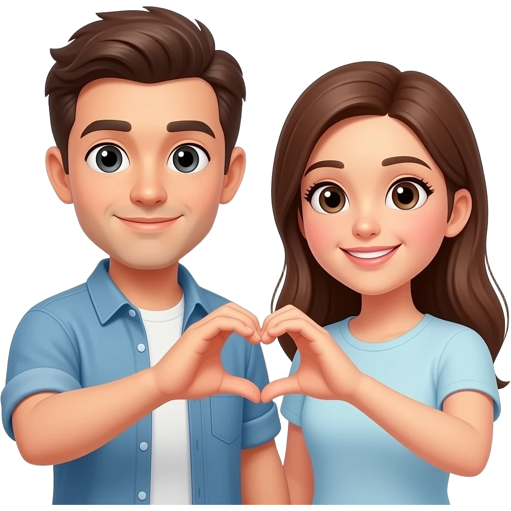 Two good friends holding hands and making a heart shape with their hands emoji
