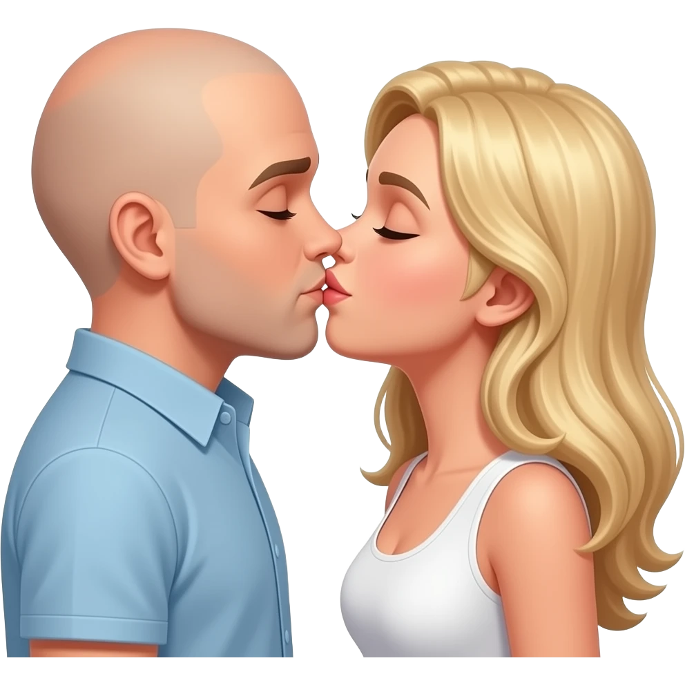 Frau, blonde lange Haare küsst blonden  mann mit Glatze emoji