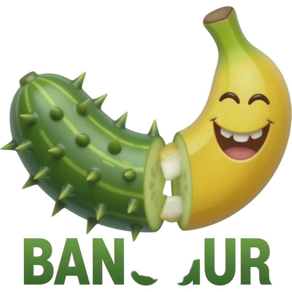 A toothy, funny, prickly banana cucumber with the text "BANOGUR". emoji
