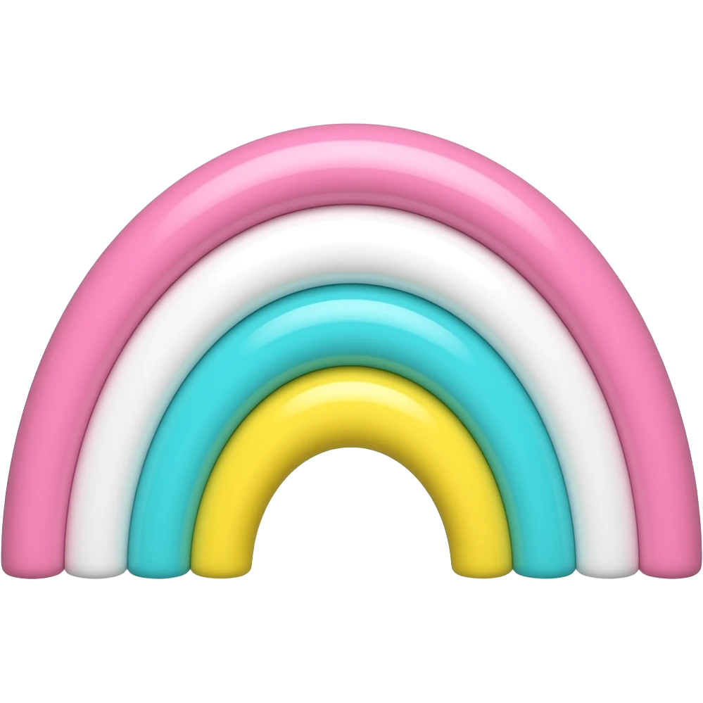 un arcoires de colores pasteles, rosado, blanco, azul turqueza y amarillo emoji