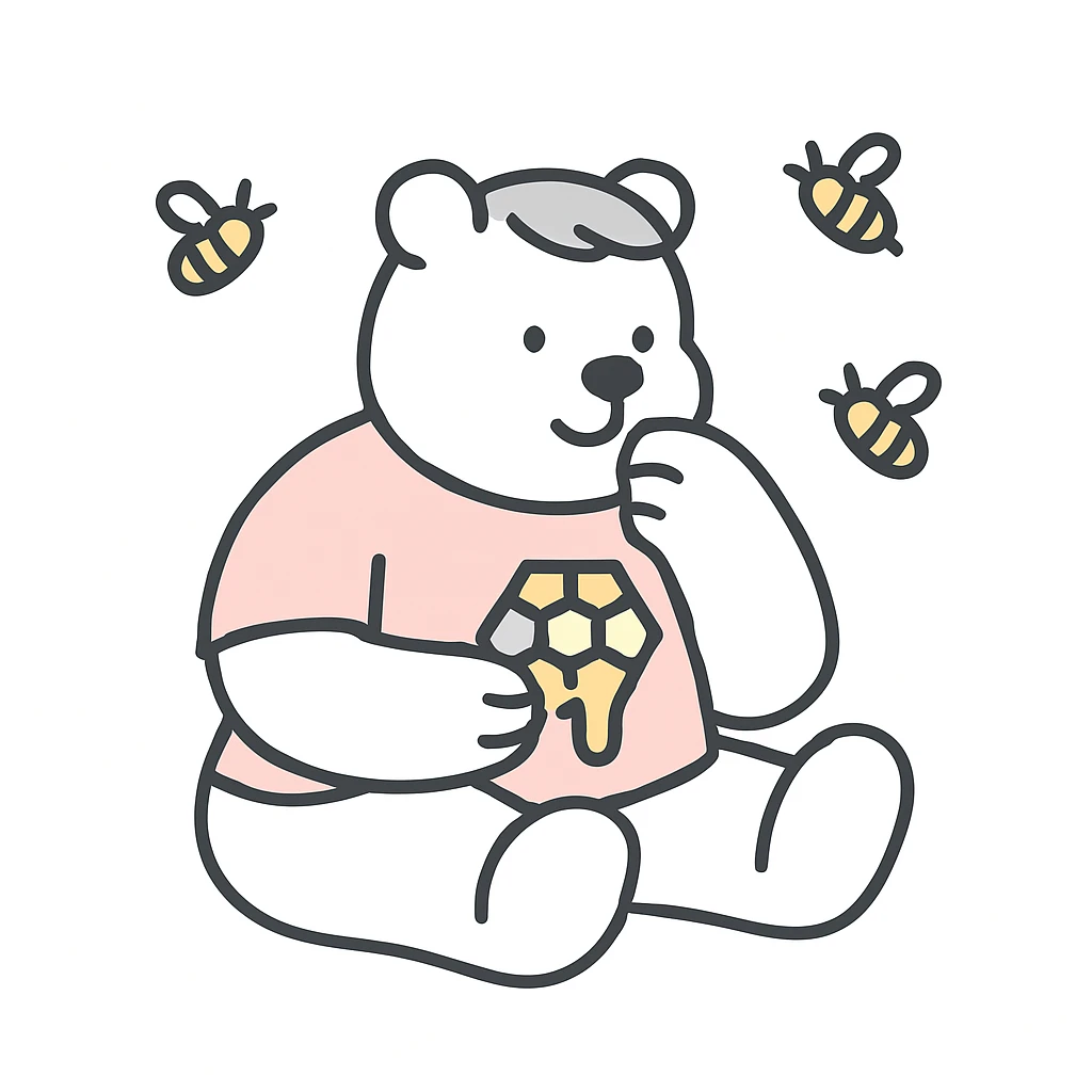 bear eating honeycomb with bees flying around emoji