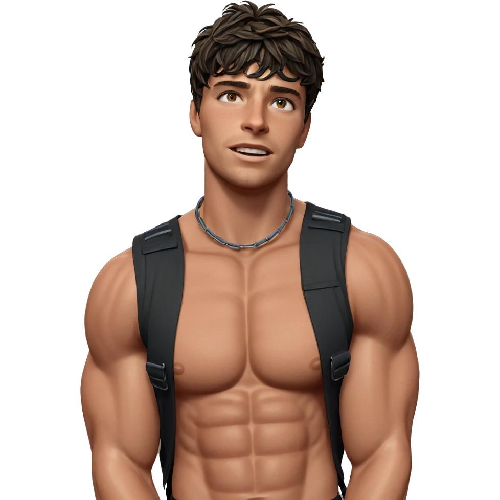 muscular boy in outdoor scene emoji