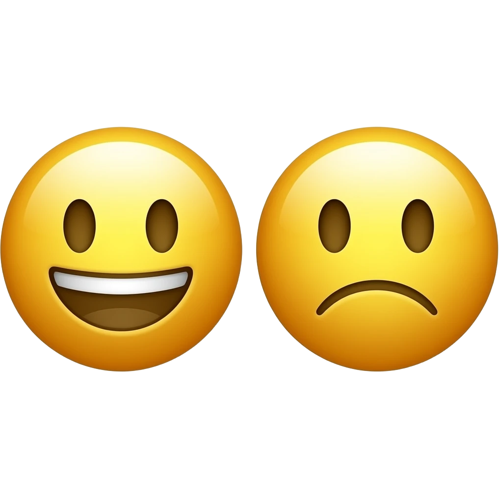 Half smile (this emoji: 🙂 ) half sad (this emoji: ☹️) with the same yellow faces as shown in the emojis and frowns on the right smiles on left emoji