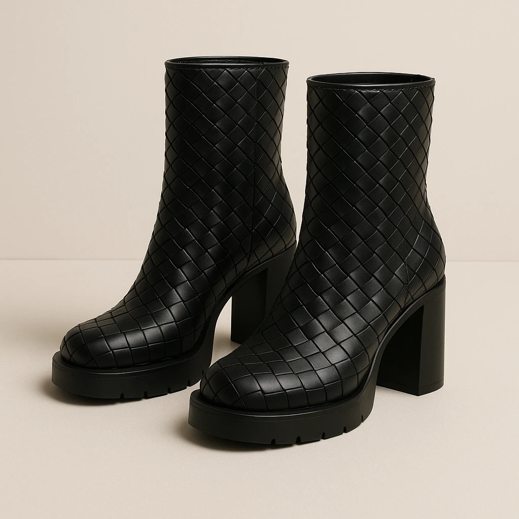 Bottega Veneta boots, luxury woven pattern, stylish and contemporary, simple background emoji