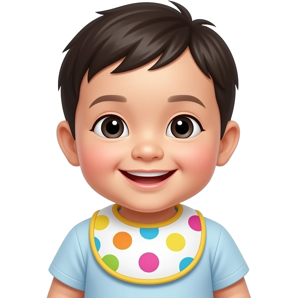 asian baby with colourful Bib emoji