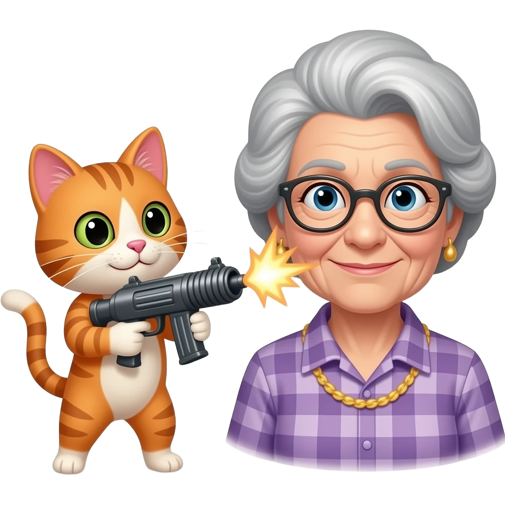 Sparky the cat with a bazooka hitting a gradma emoji