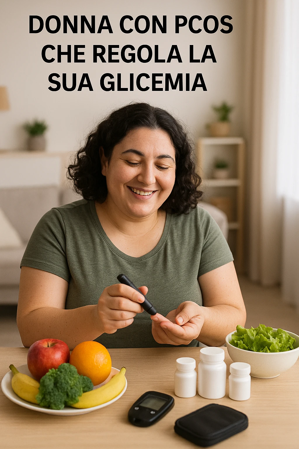 Donna con pcos che regola la sua glicemia immagine realistiche in italiano emoji