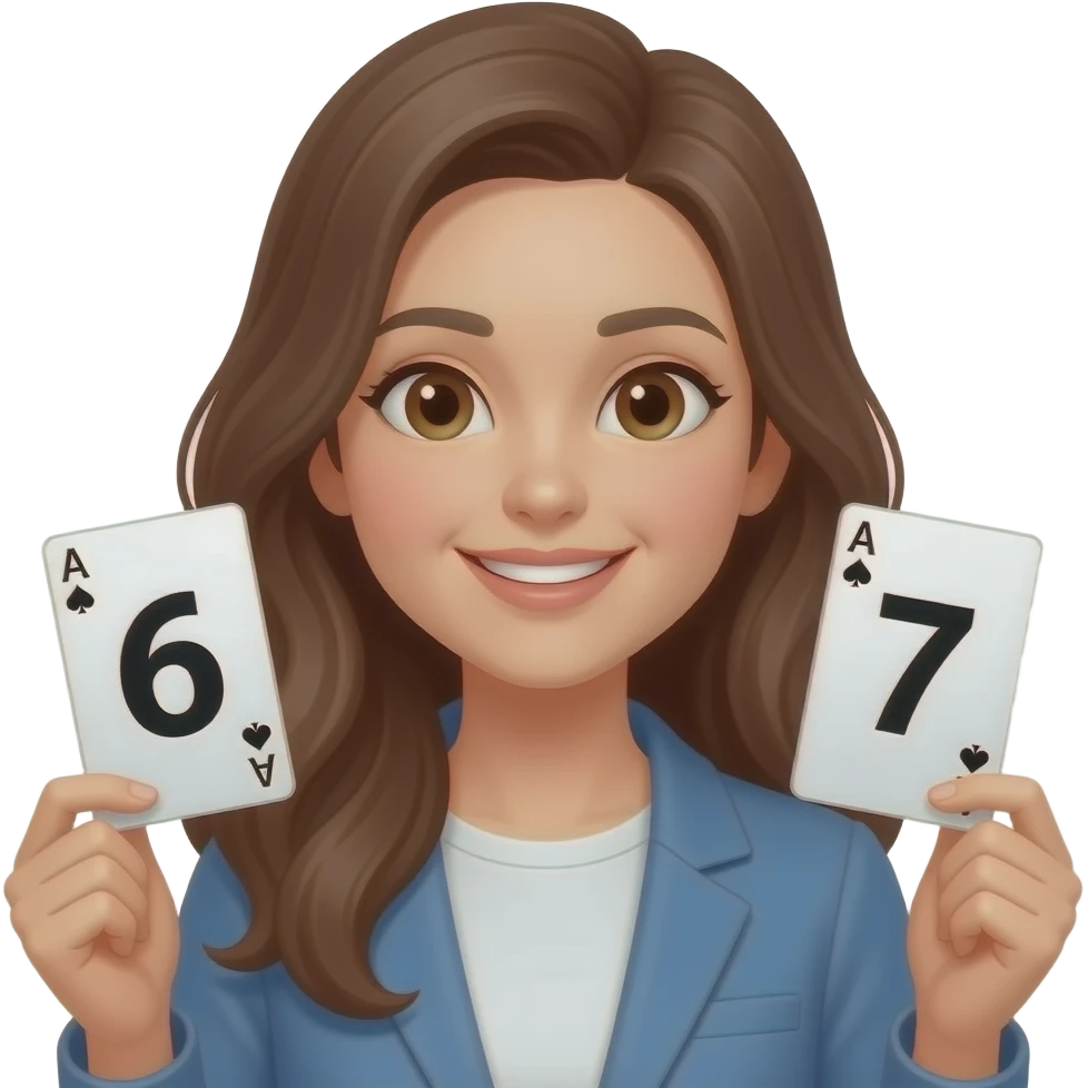 woman holding 6 in one hand and 7 in the other hand emoji