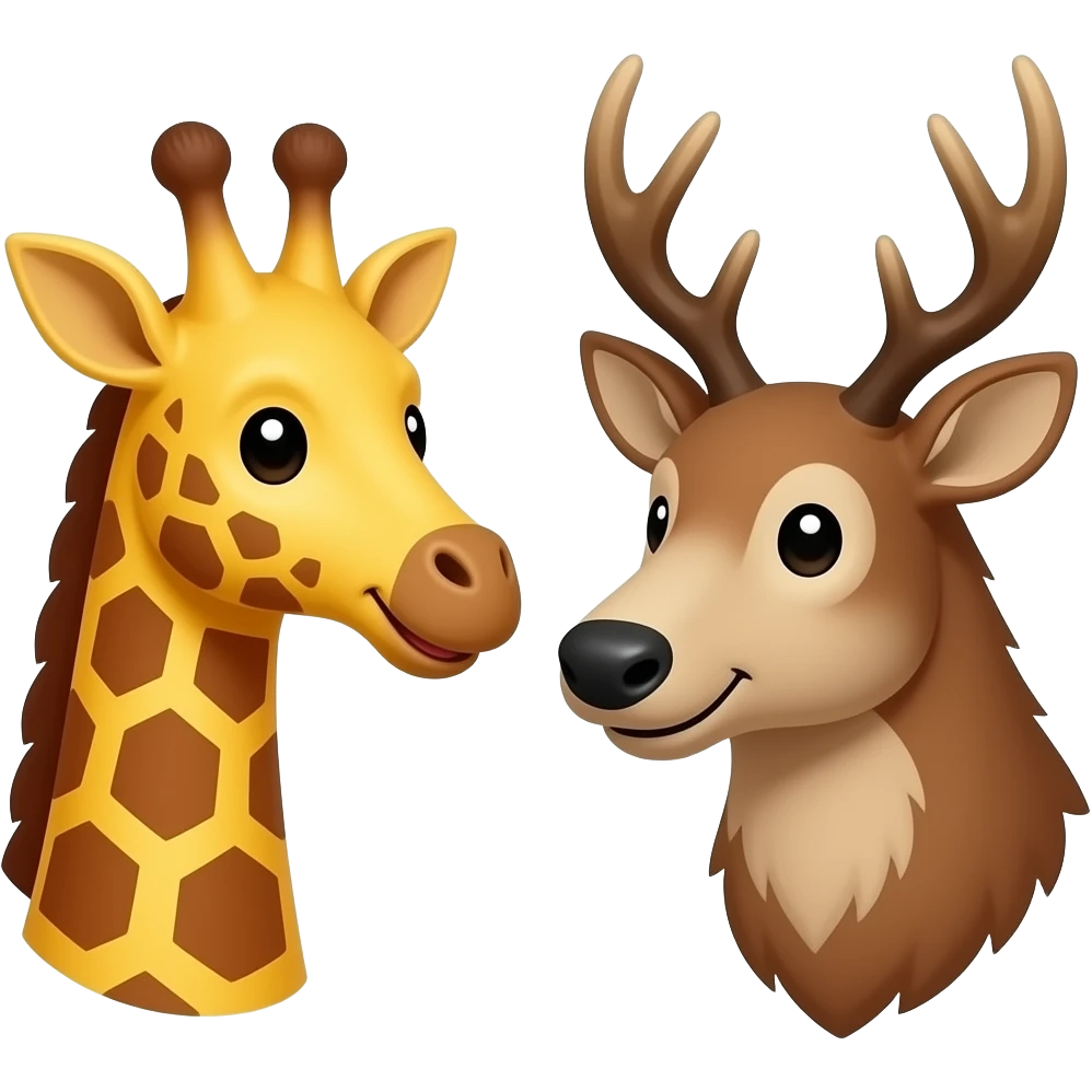 Einfacher Giraffenkopf und Elchkopf schauen sich an und beide fröhlich mit vielen Glückskee emoji