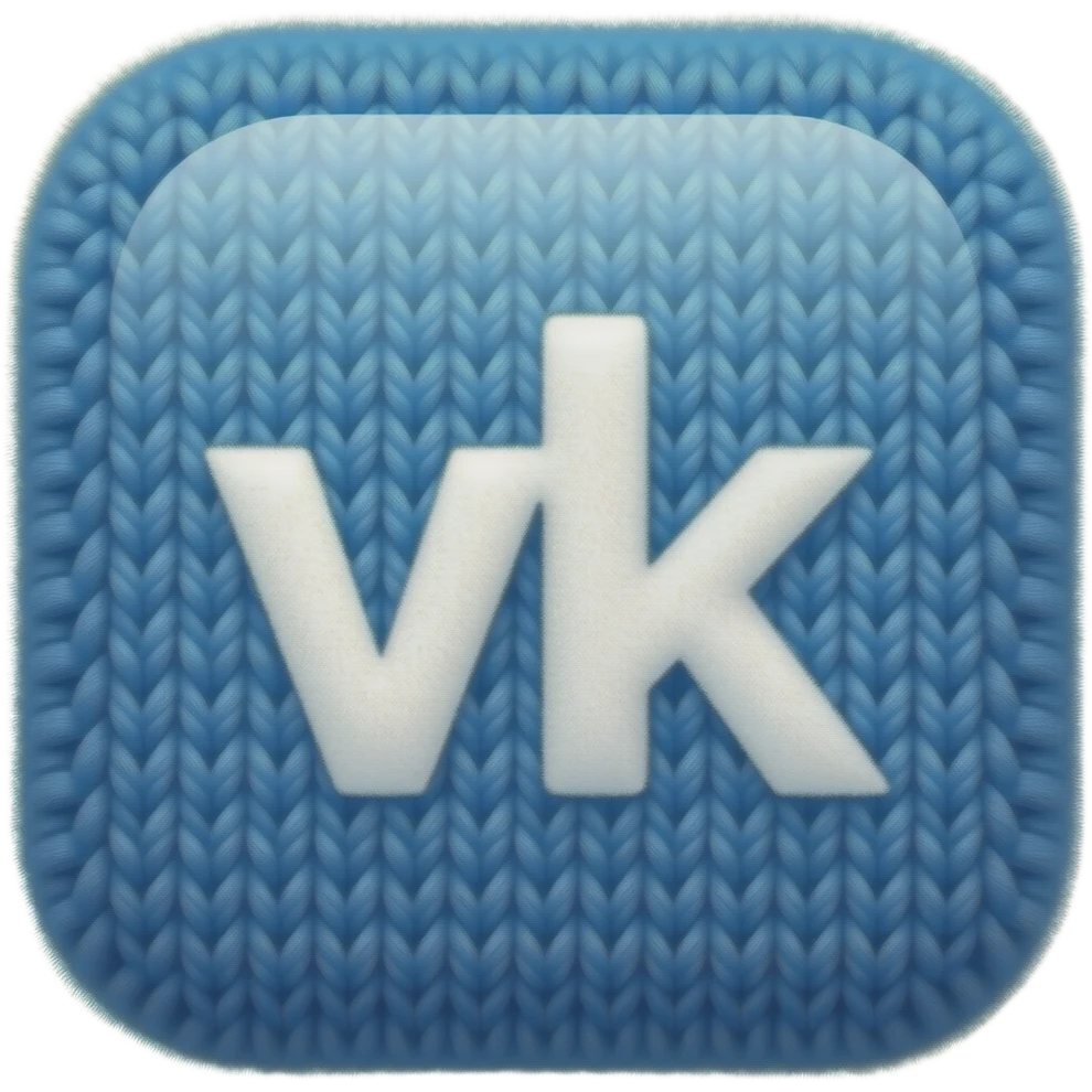 a blue square with rounded corners logo of the "VK" which is made of wool emoji