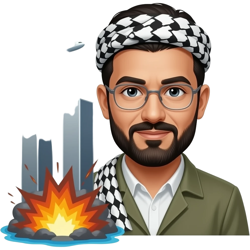 Ben laden avec les 2 tours qui se font percuté par un avion emoji