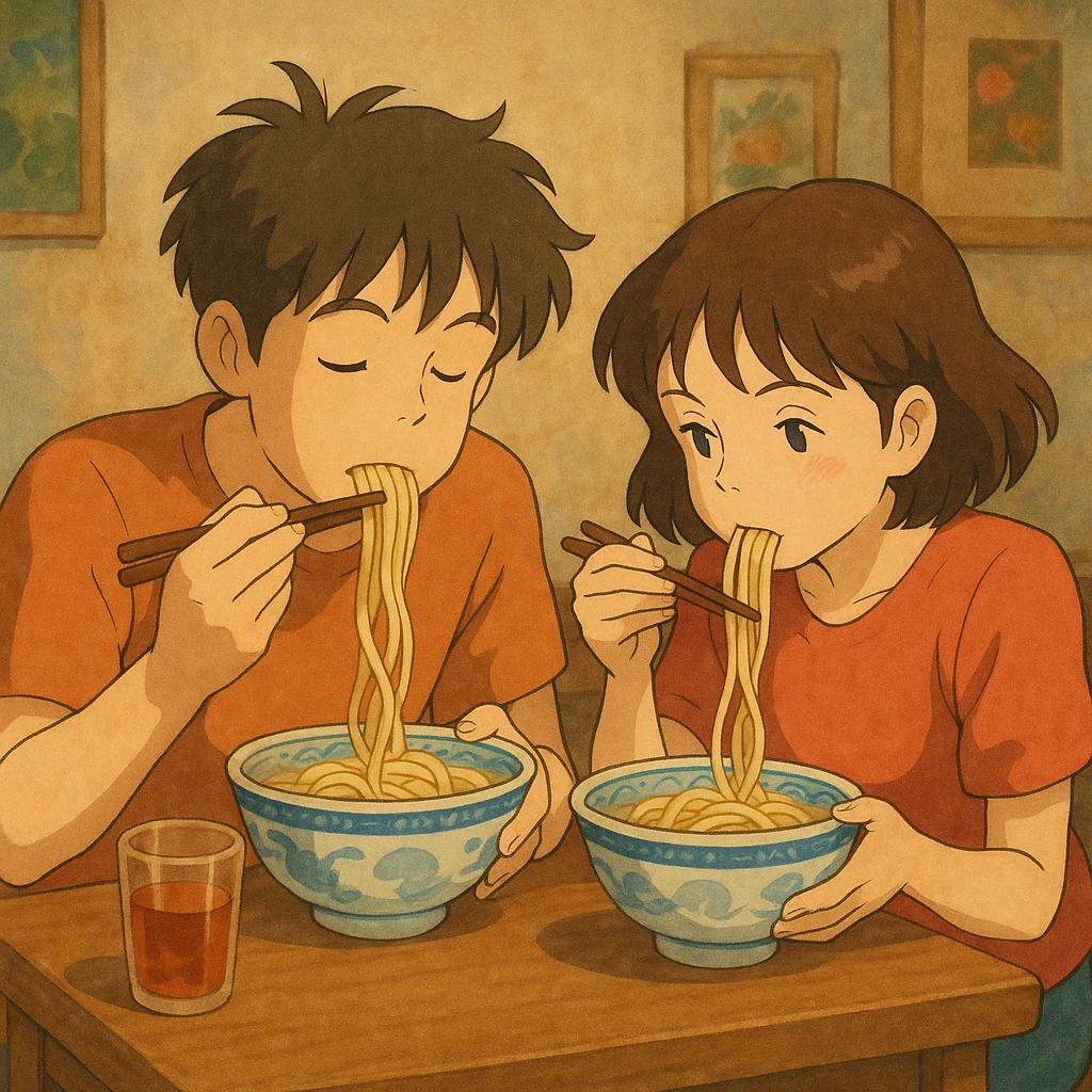 couple eating noodles emoji