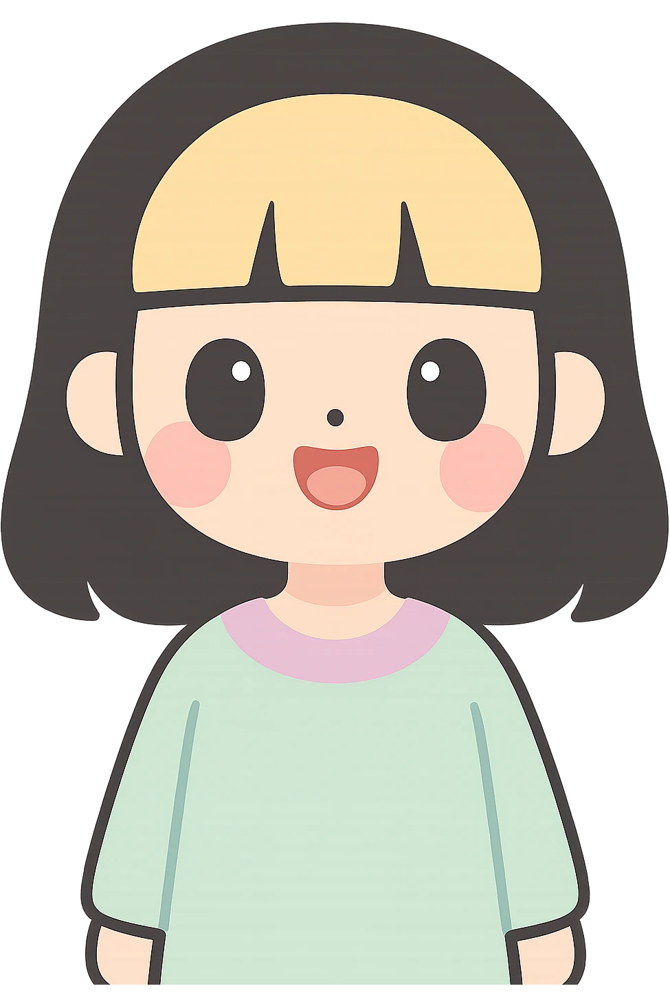 illustration of a girl with straight black hair and blonde bangs, character illustration style emoji