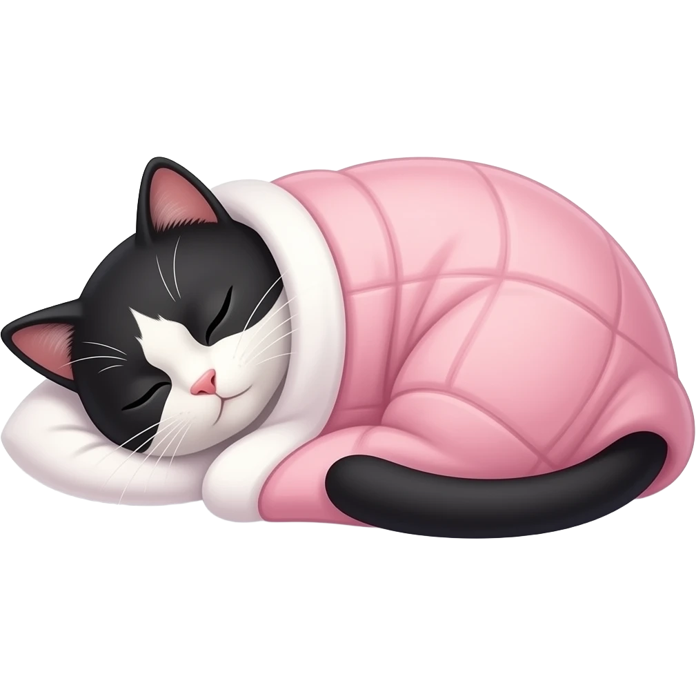 make my black and white cat sleep covered in a pink duvet emoji