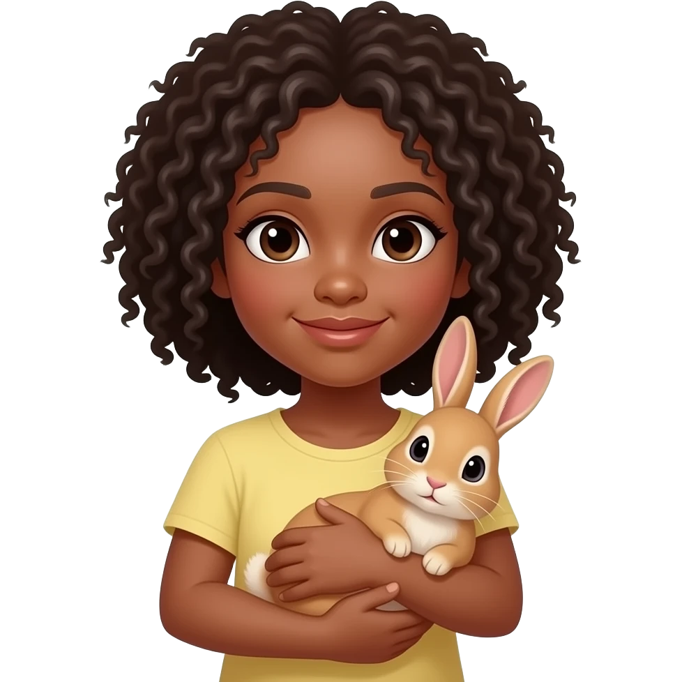 afro hairs girl hold a rabbit in her arms emoji