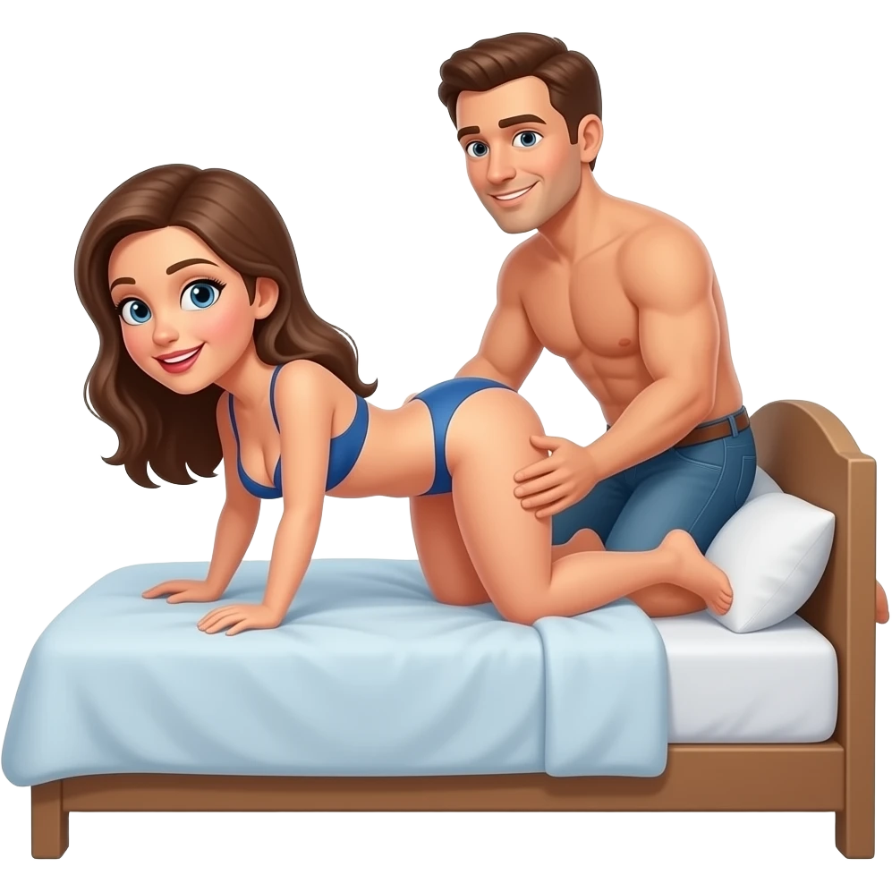 Femme à quatre pattes sur un lit qui se fait pénétrer par un homme emoji