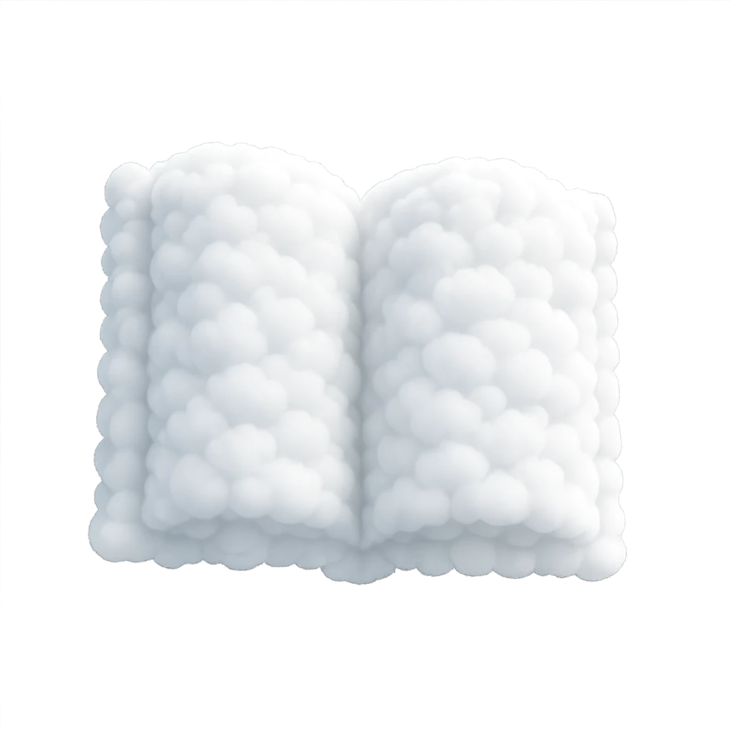 Transform the book in the image into a book made entirely of small, very bright white fluffy convex clouds, in matte glass style. emoji