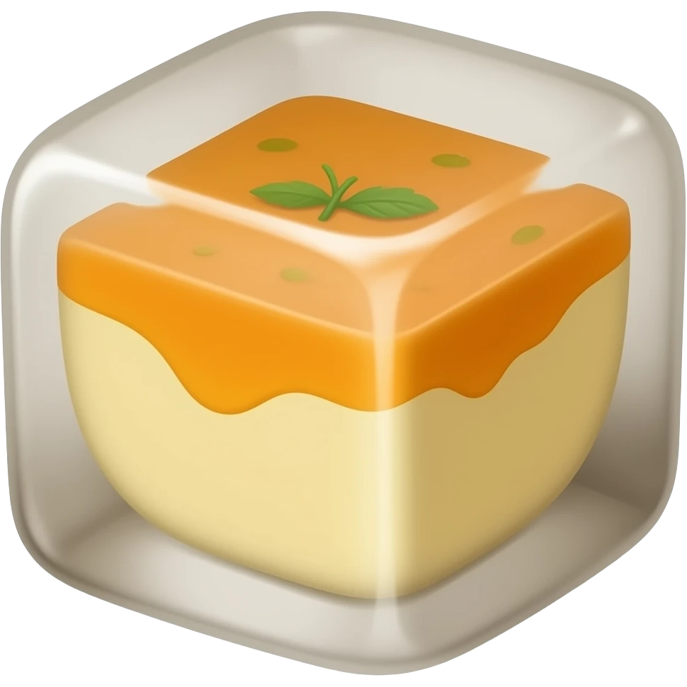 A Soup but frozen in a cube. A super cube - Blend the Cube with the soup. The ice cube should be the soup and there should be no ceramic. Get the outwards of the icecube to match the color of the inner soup content emoji