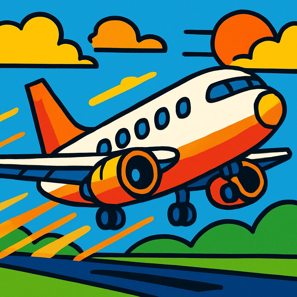 an airplane taking off, vibrant cartoon style emoji