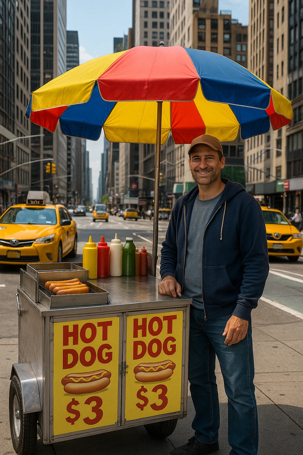 hotdog seller in New York with cart emoji