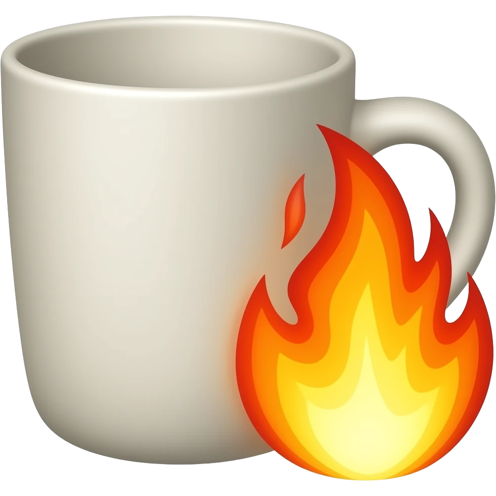 je veux un emoji qui représente des flammes avec une tasse en céramique peintes à côté pour faire comprendre que la céramique va passer au four emoji