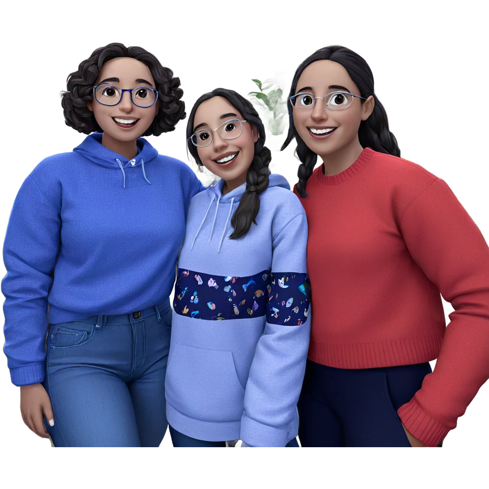 smiling girls indoors with style emoji