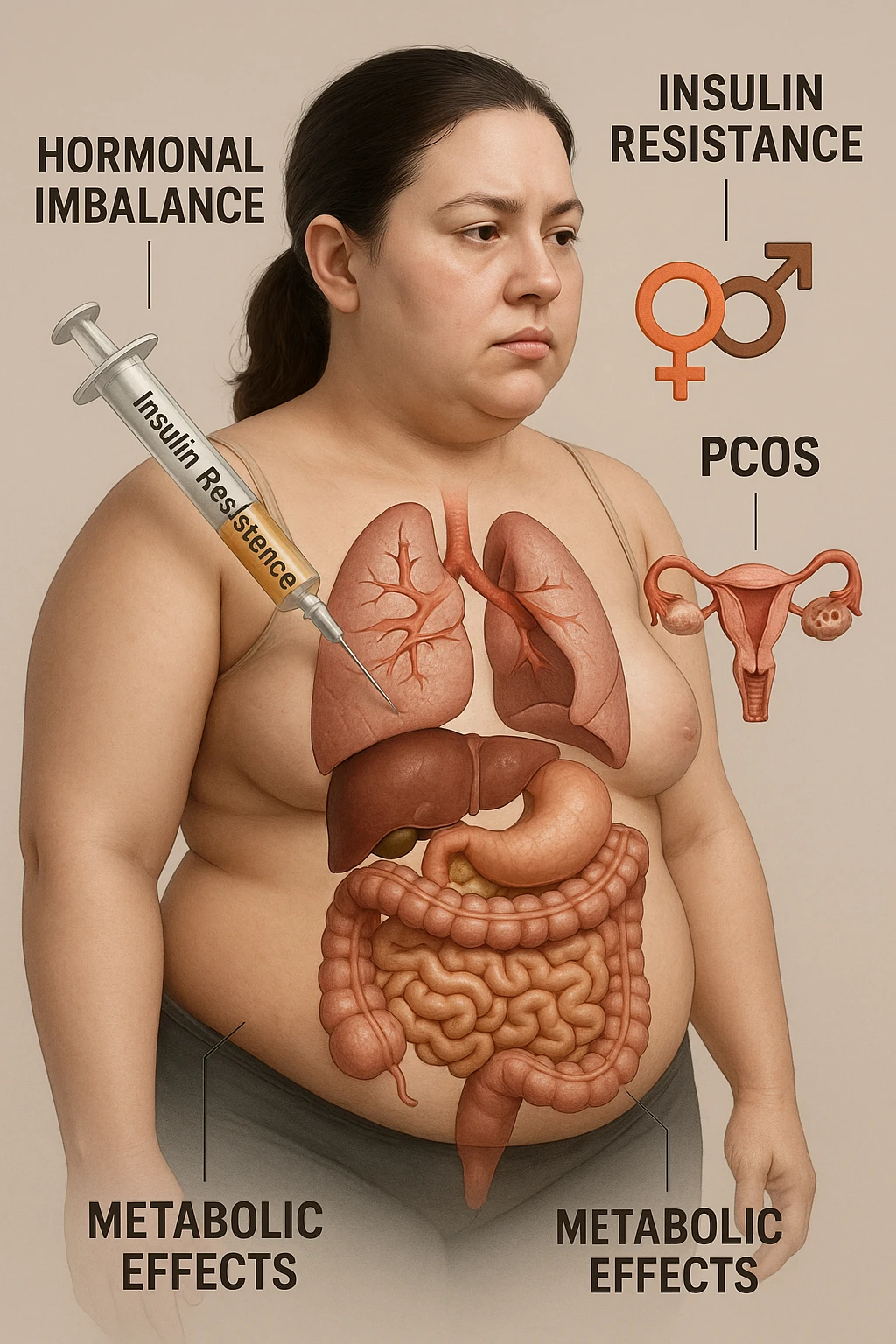 Donna con insulina fuori controllo  in 3D immagine medica donna pcos emoji