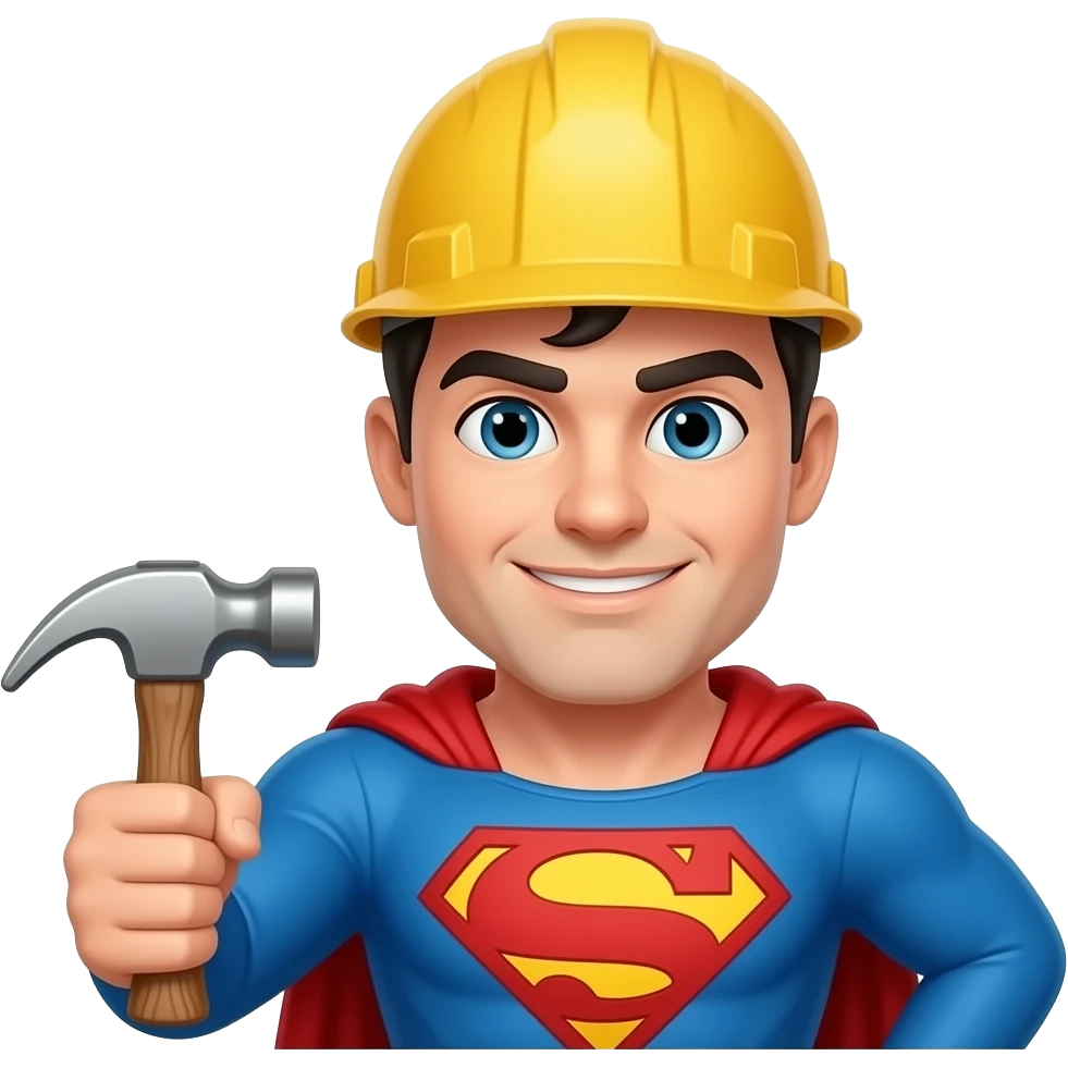 Superman wearing a hardhat and hammer in hand emoji