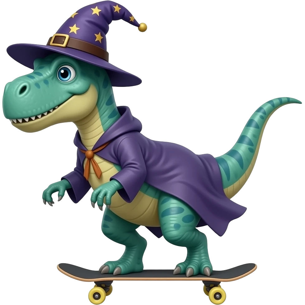 dinosaur wizard riding a skateboard emoji