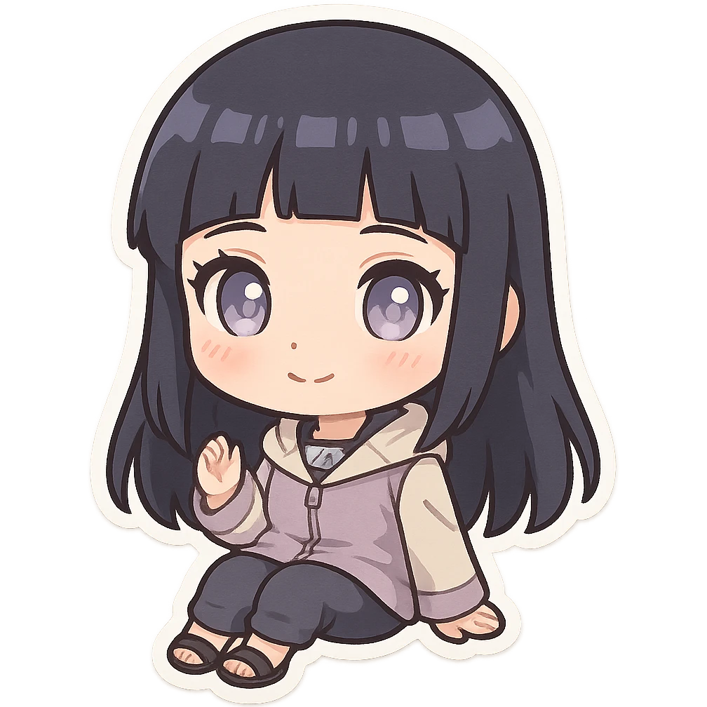 mini Hinata, cute, chibi style, big eyes, small body, soft colors emoji