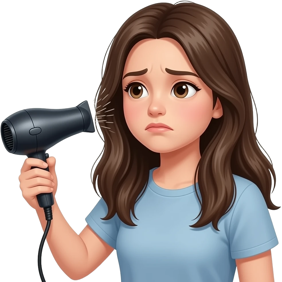 girl with long hair bored while drying hair emoji