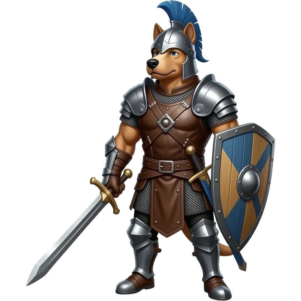 A dog-man dressed in medieval warrior outfit. Full body emoji