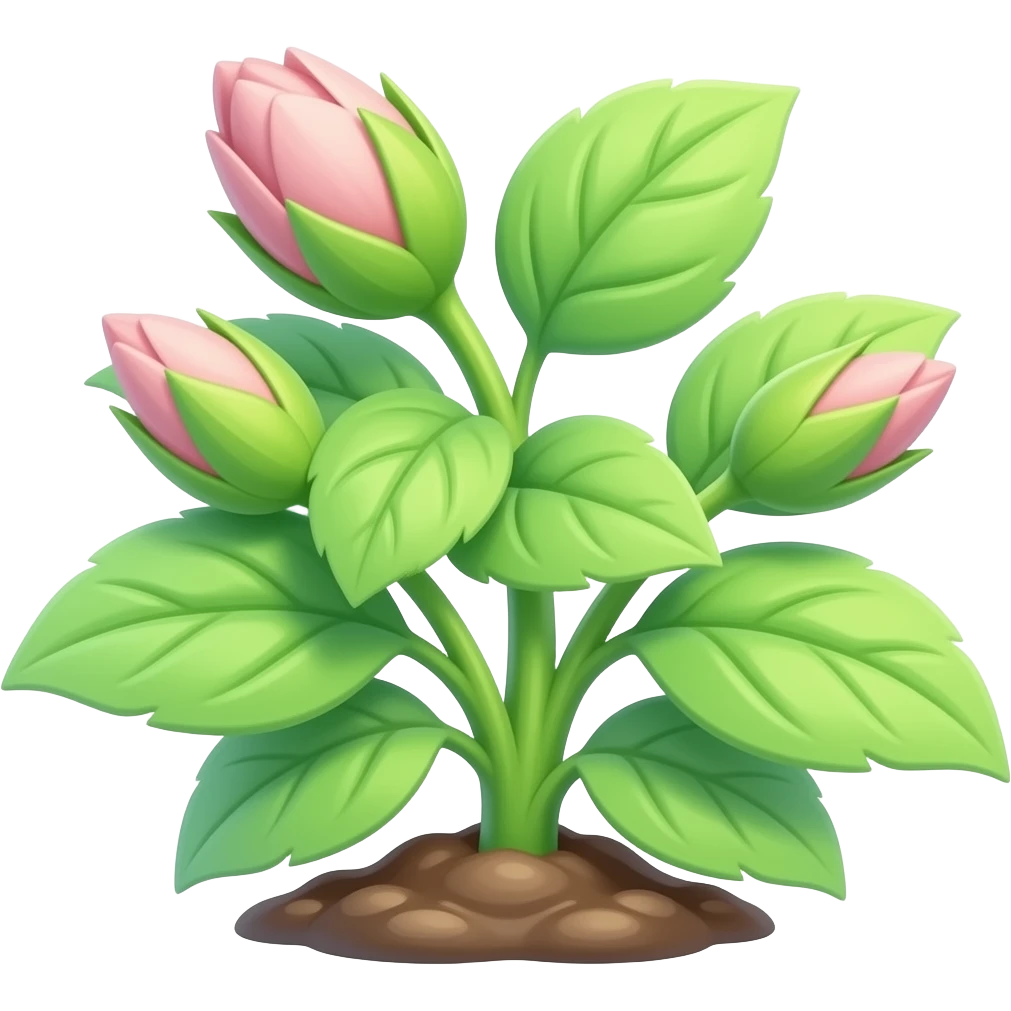green plant from the ground with leafs And flowers budding emoji