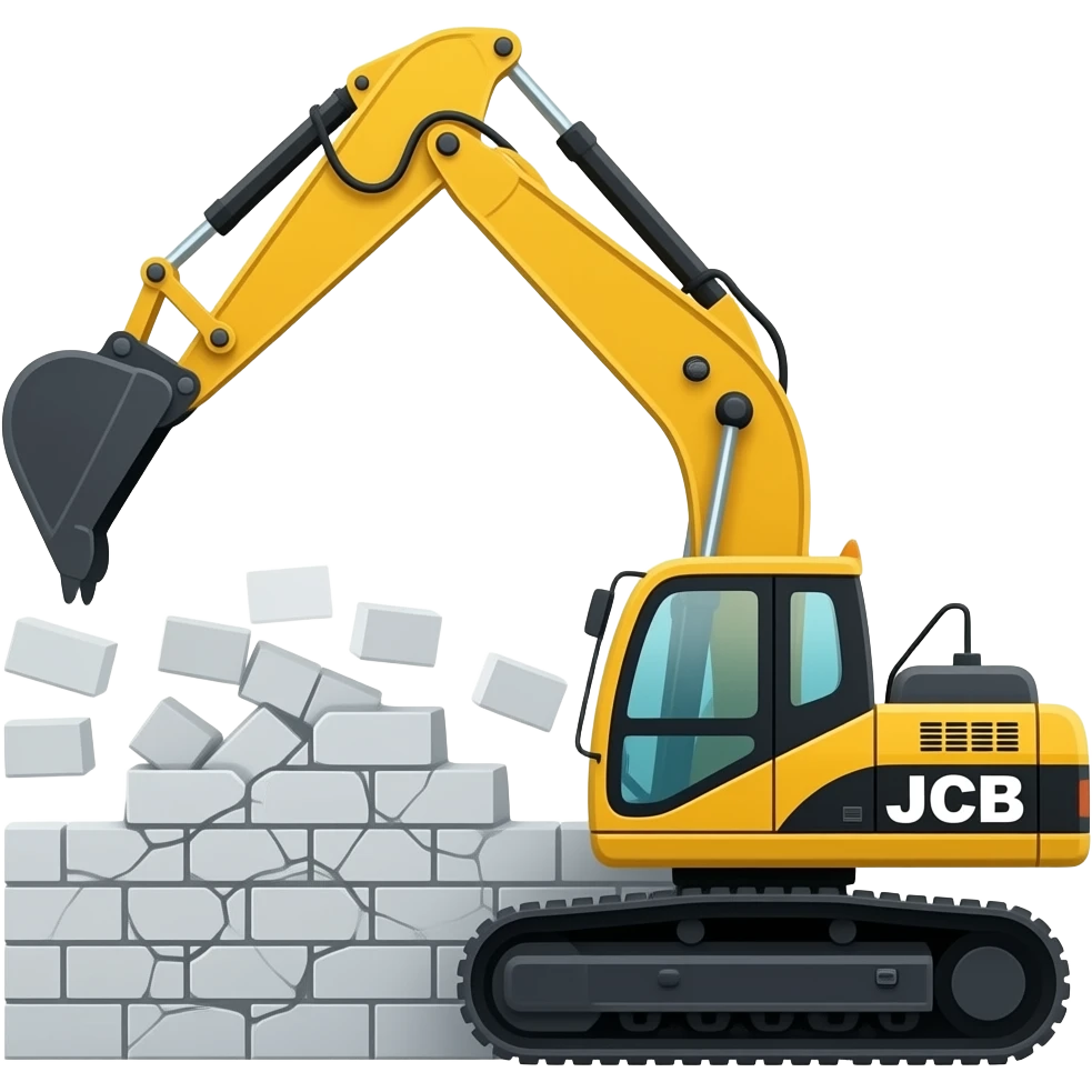 A JCB breaking a wall emoji