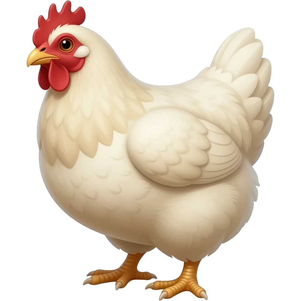 cinematic realistic - The huge ivory hen has  feet like a Hobbit, depicted at a 45-degree angle. emoji