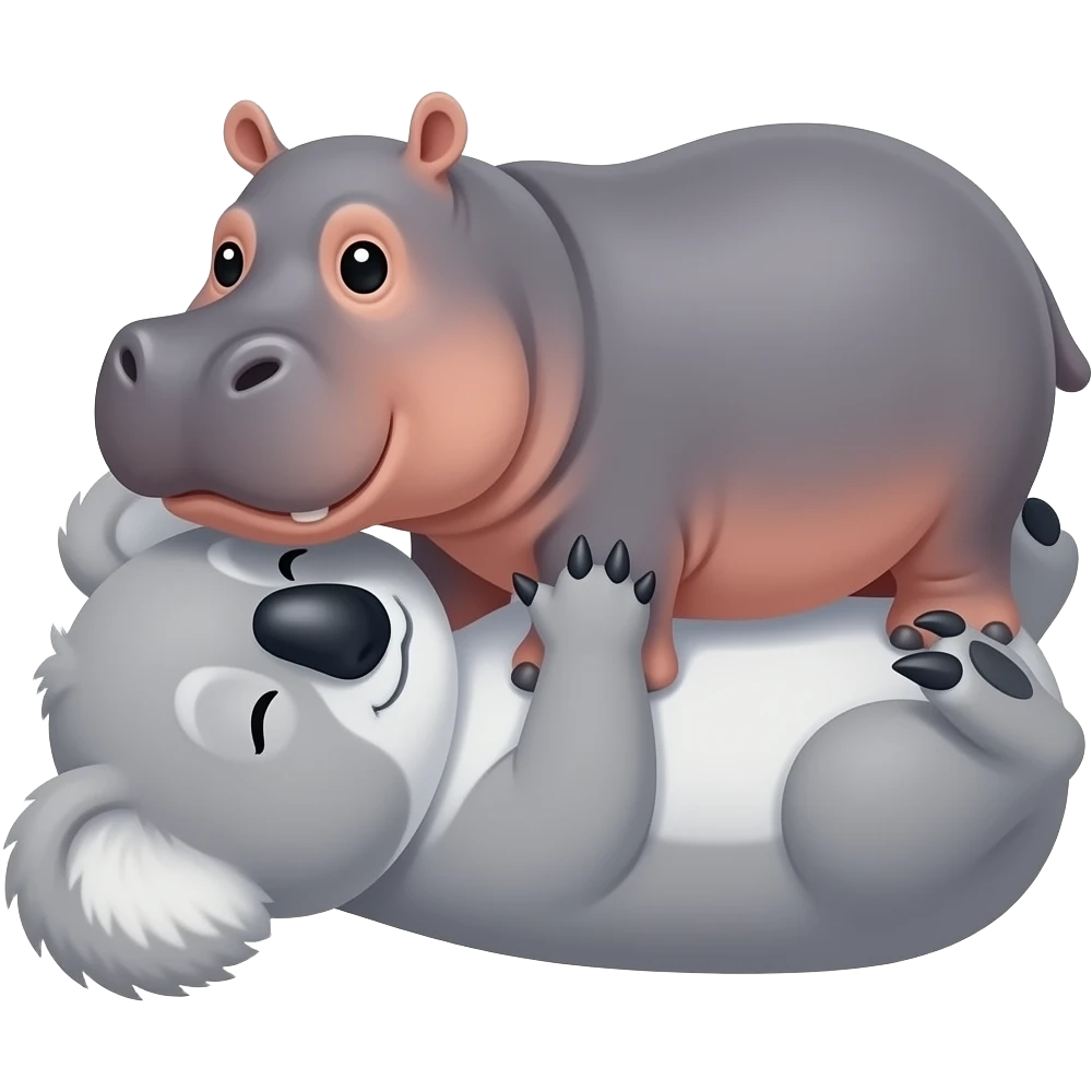 koala laying on back. Hippo laying on top of it. Koala legs wrapped around hippo. Best friends snuggling. emoji