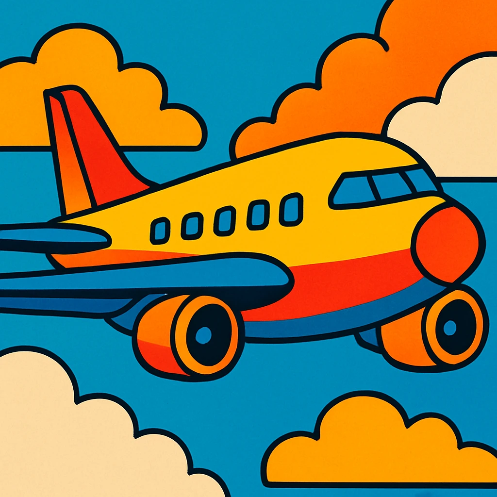 vibrant toon-style airplane, bold and colorful emoji