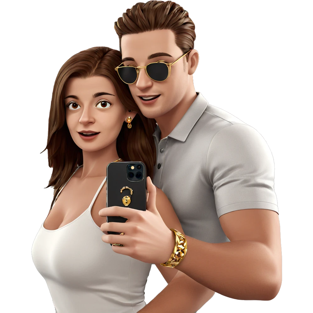 couple selfie with jewelry emoji